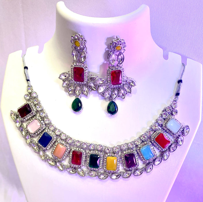 M.T Trendy Multicolor Necklace Set With Earrings pack of 1