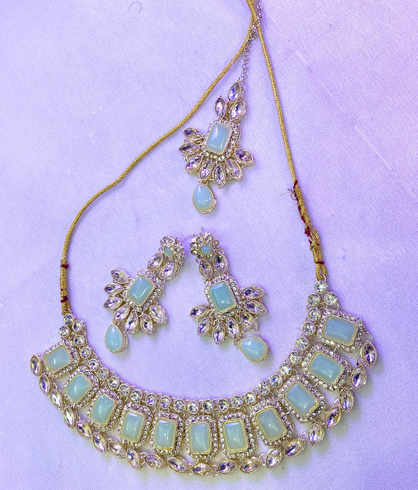 M.T Trendy Mint Necklace Set With Earrings and Maangtika pack of 1